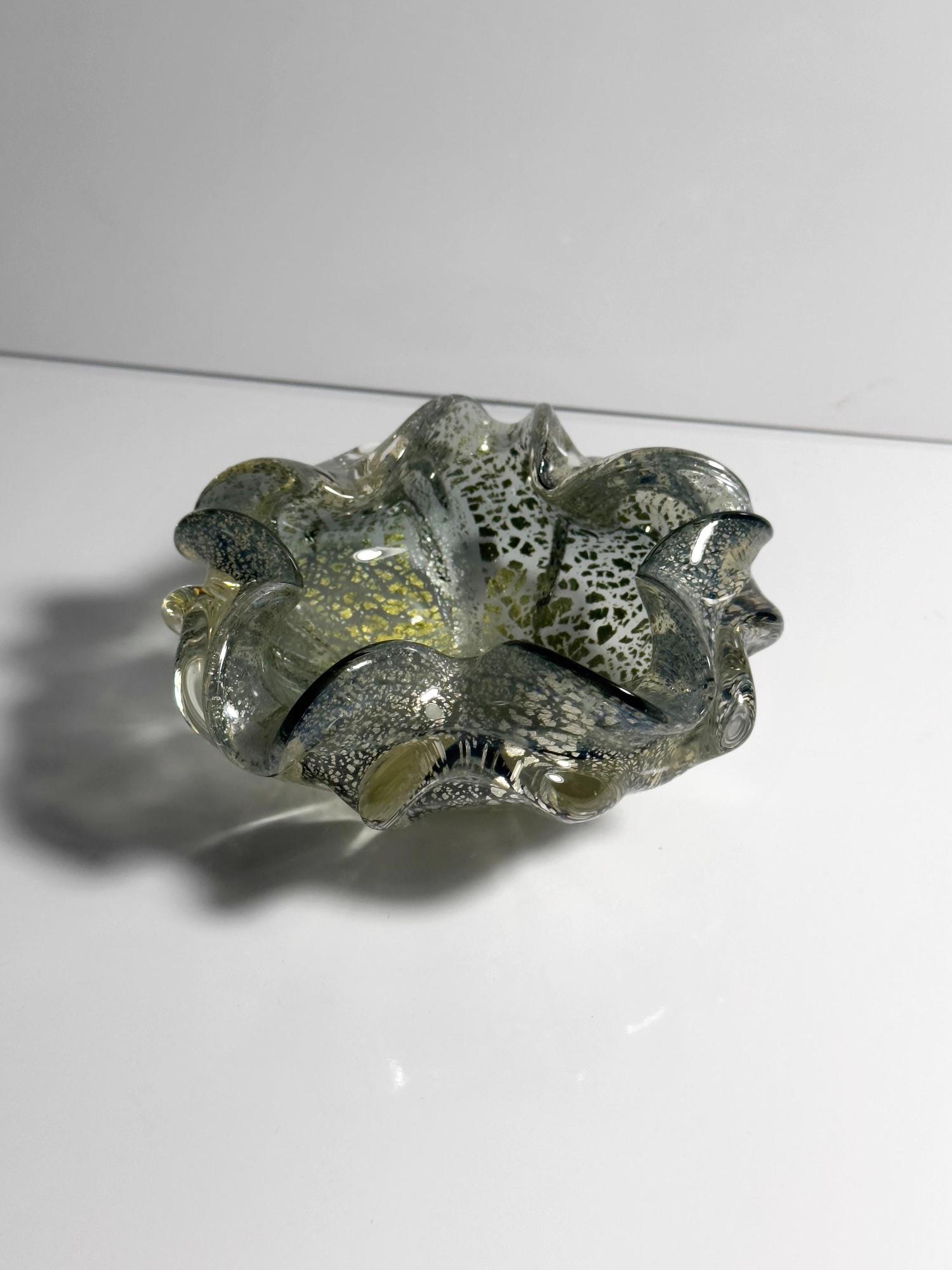 Vintage Murano Glasschale mit Silberblatt-Dekor 0