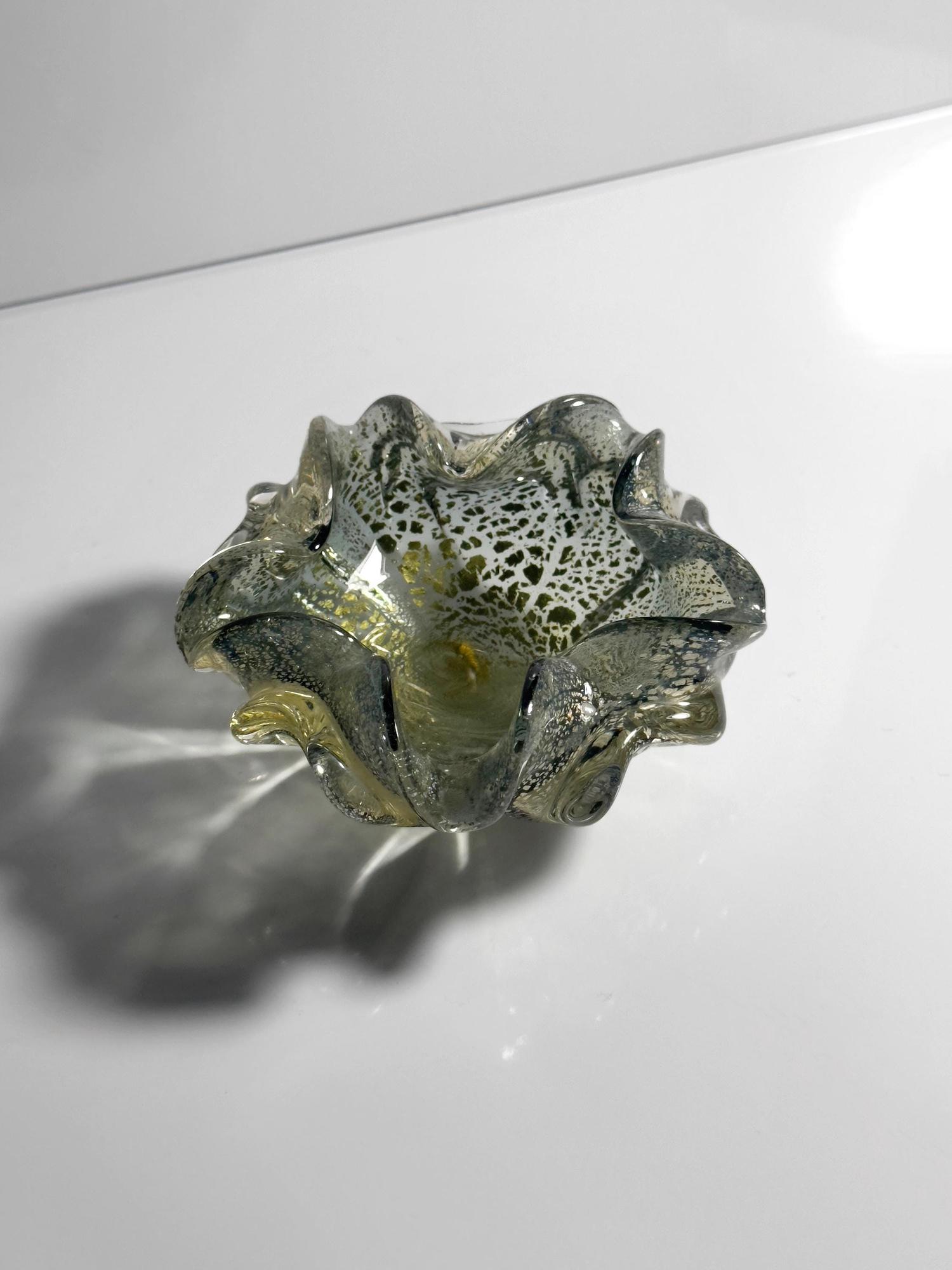 Vintage Murano Glasschale mit Silberblatt-Dekor 2