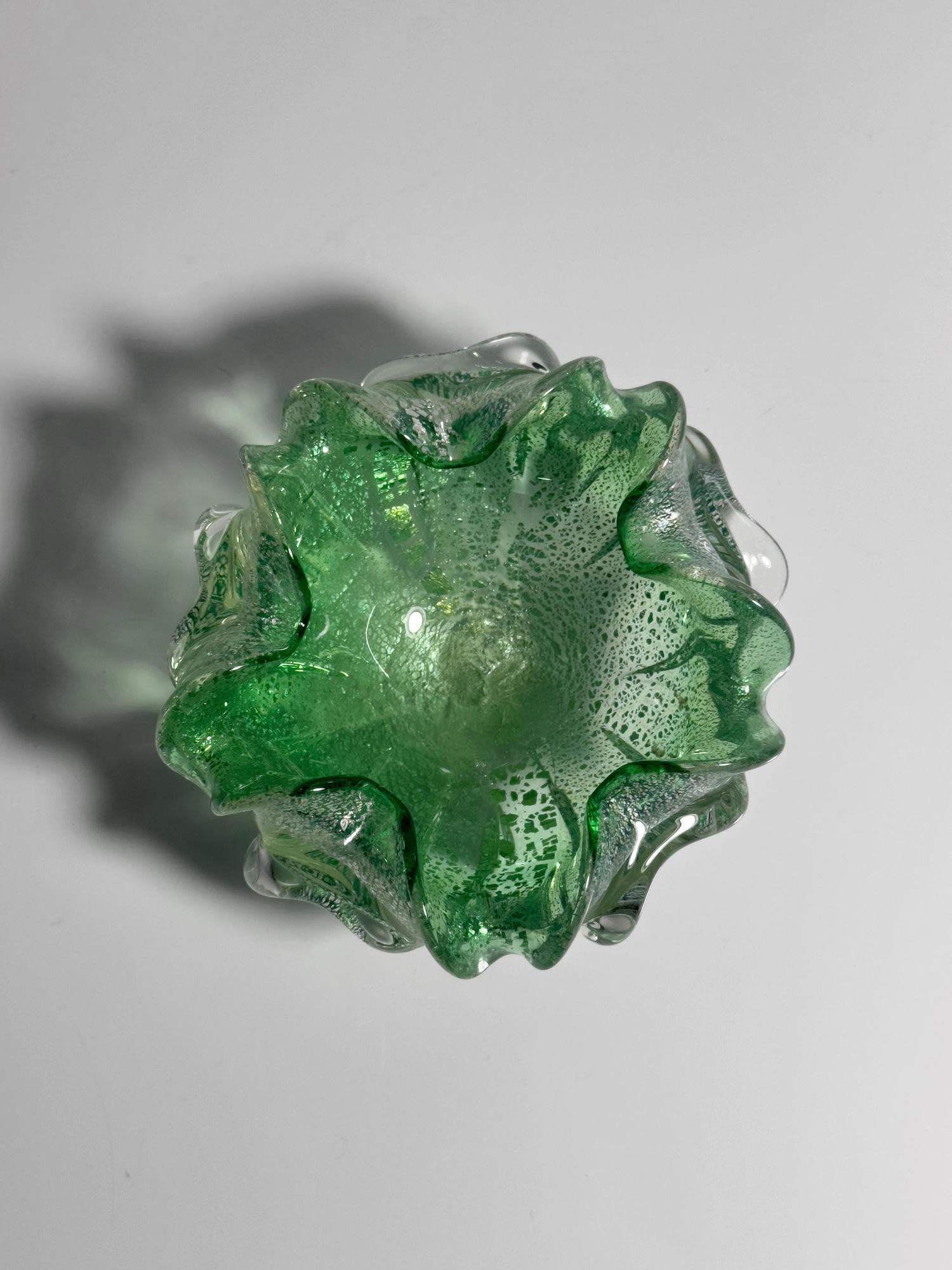 Vintage Murano Glasschale in Mintgrün mit Silberdekor 3
