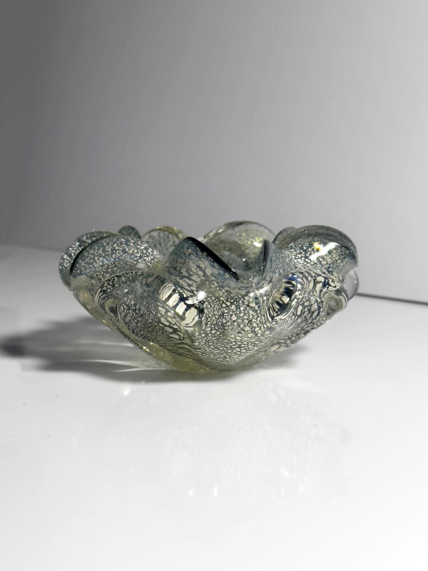 Vintage Murano Glasschale mit Silberblatt-Dekor 1