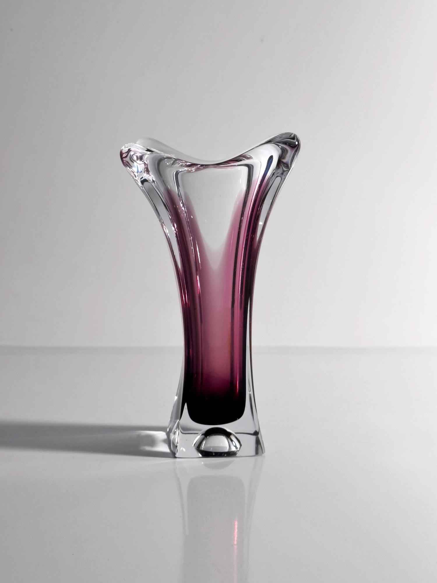 Vintage Murano Glasvase in Aubergine und Klarglas 1