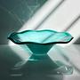 Große Vintage Murano Glasschale in Türkis & Weiß 4