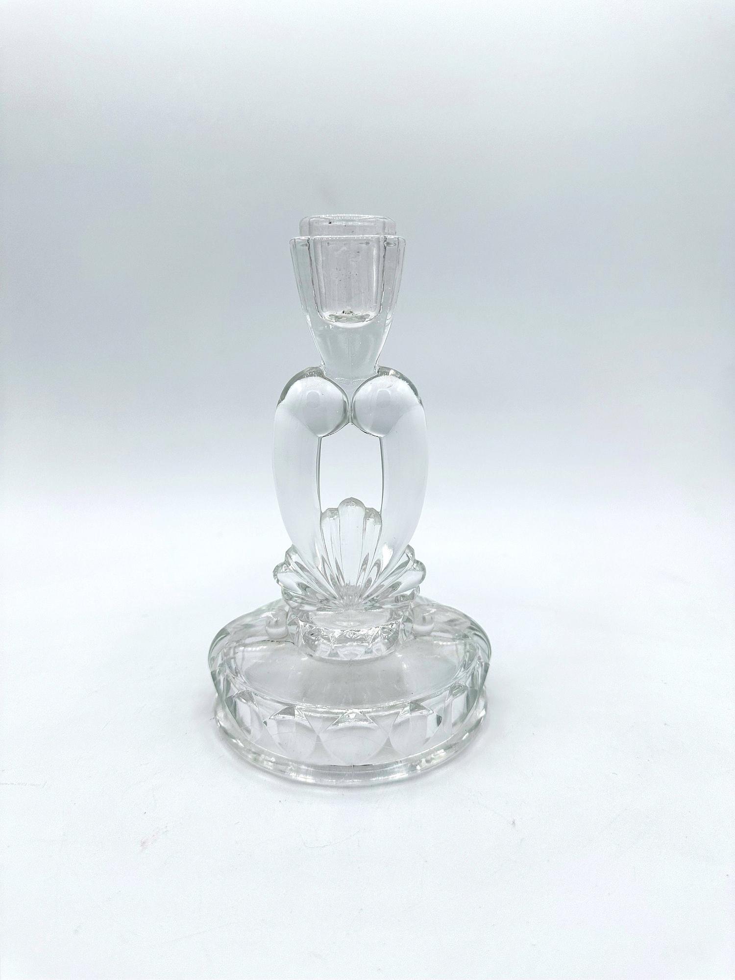 Vintage Glas Kerzenhalter mit Muscheldetail 0