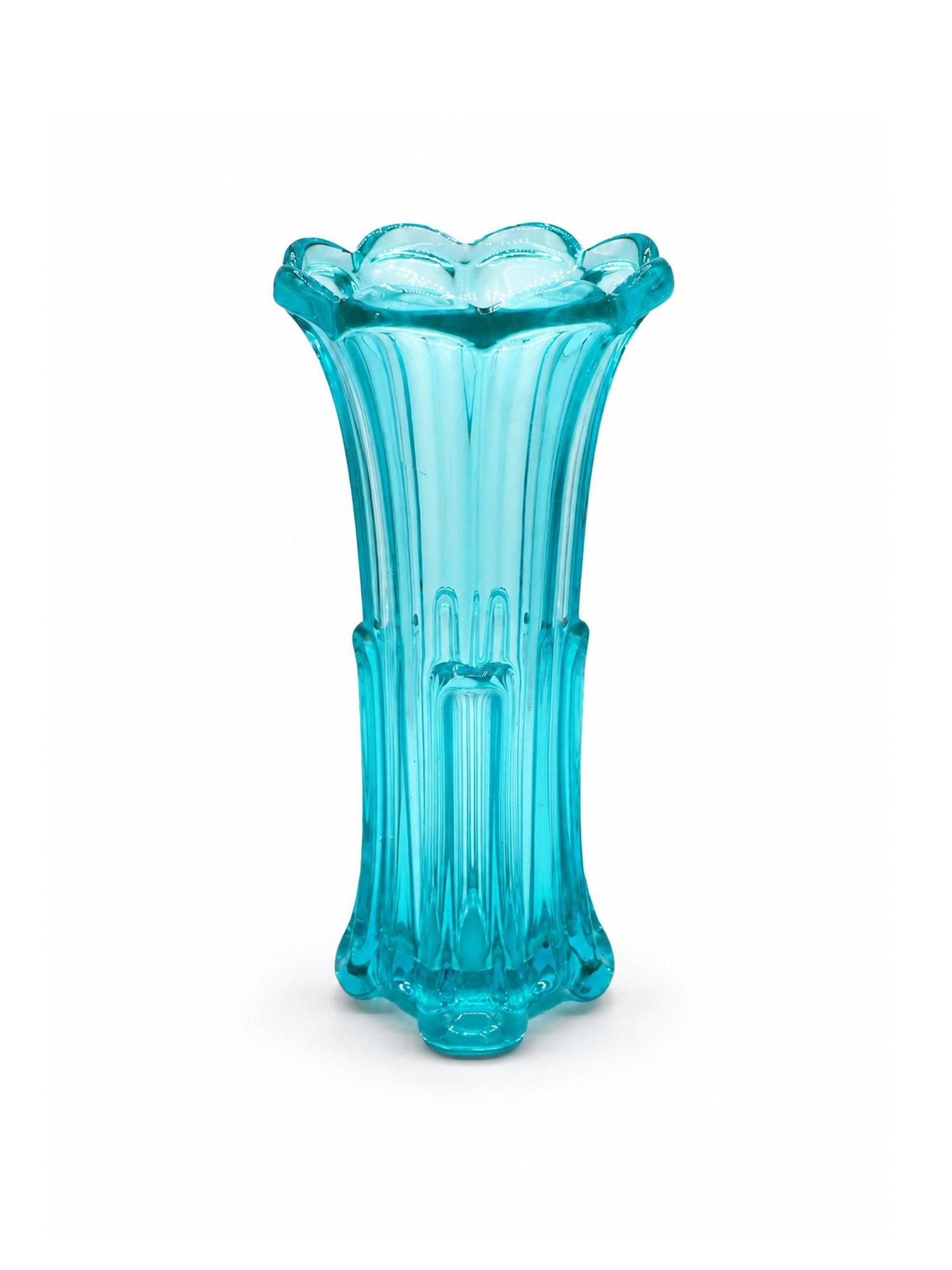 Rudolf Schröter Glasvase für Rudolfova Huť, Türkis, 1958 0