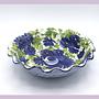 Vintage italienische Keramikschale mit blauem Blumendekor 0