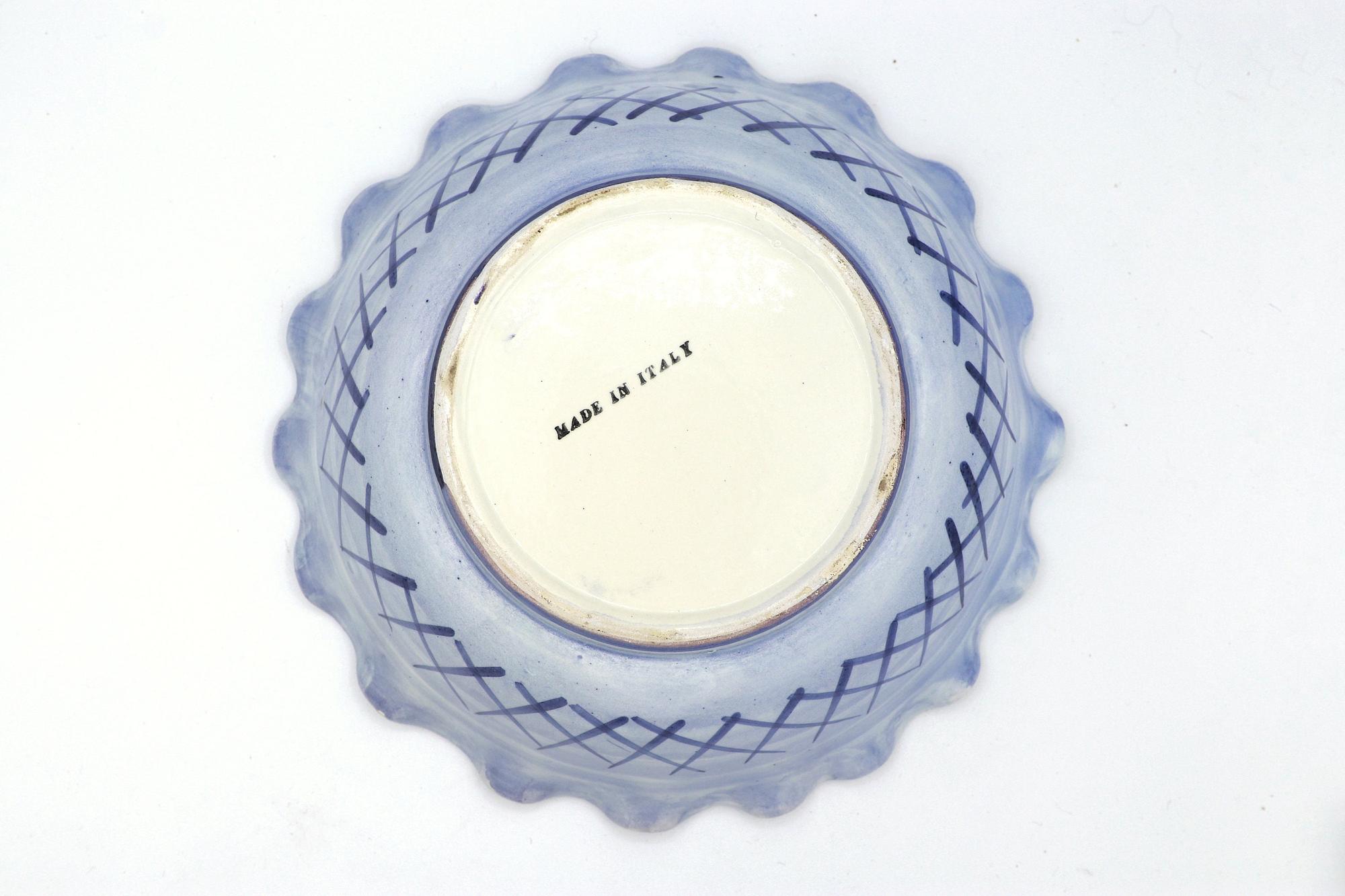 Vintage italienische Keramikschale mit blauem Blumendekor 3