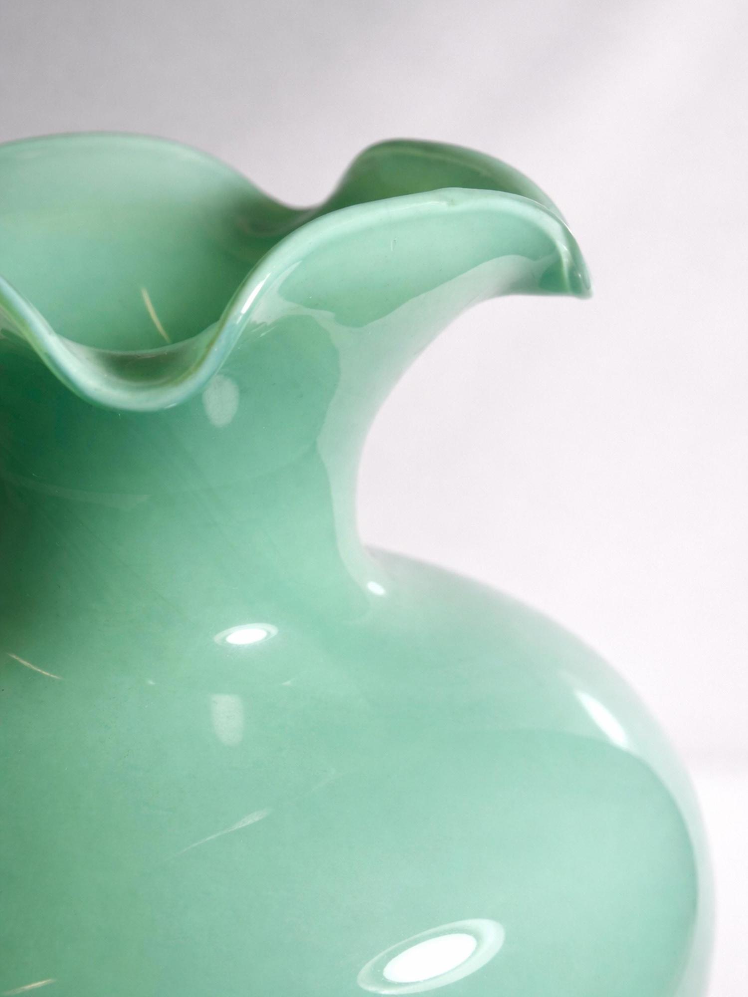 Vintage Murano Opalglas Vase in Jadegrün, Italien 1950er 1