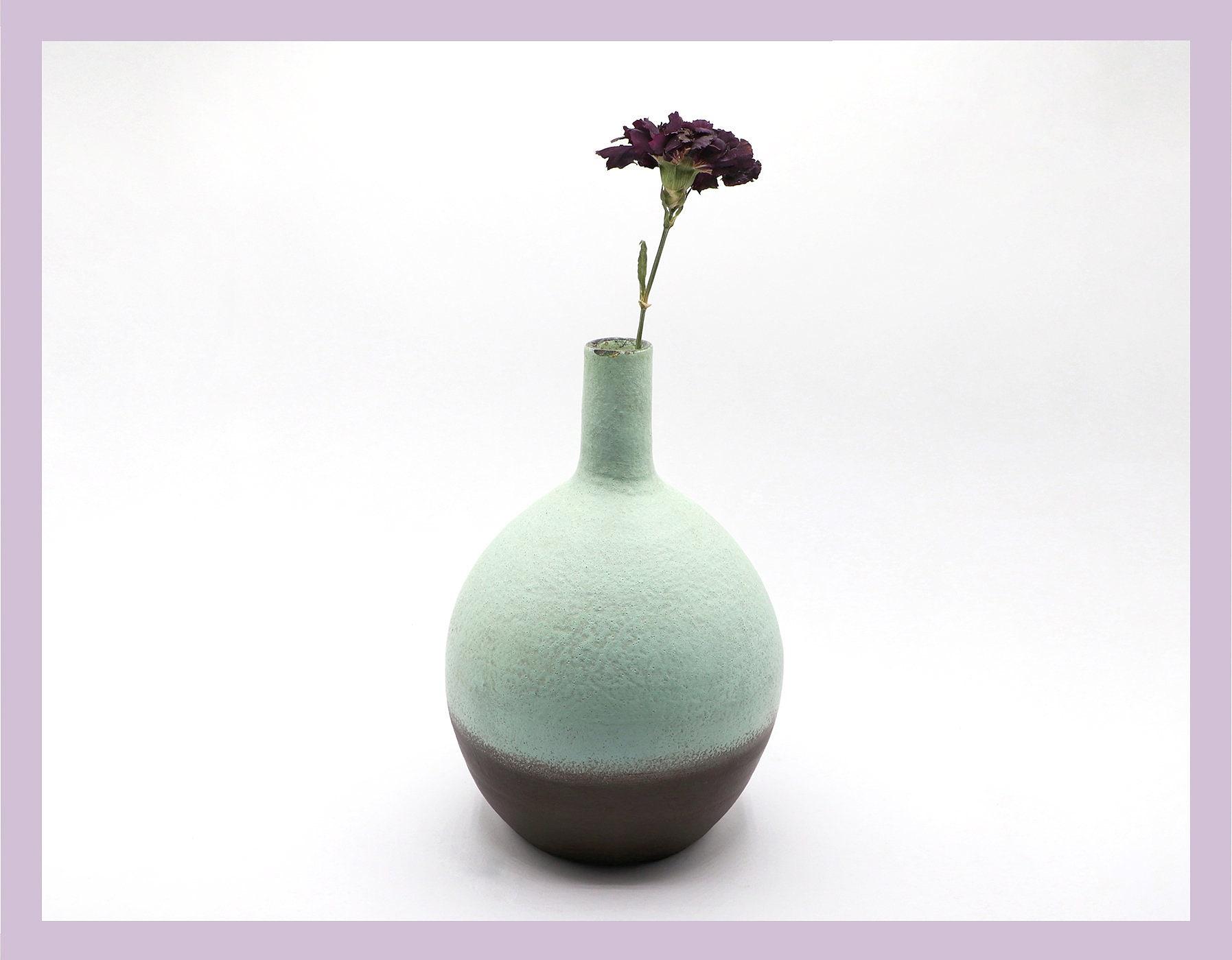 Vintage Keramikvase in Mintgrün und Braun 0