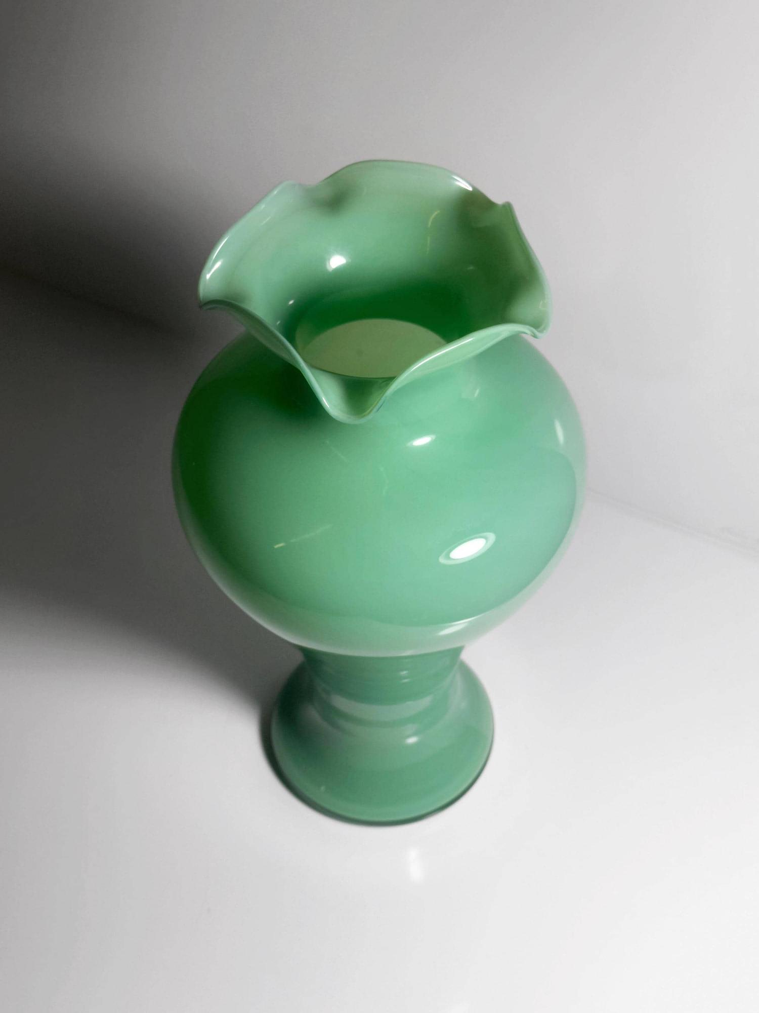 Vintage Murano Opalglas Vase in Jadegrün, Italien 1950er 6