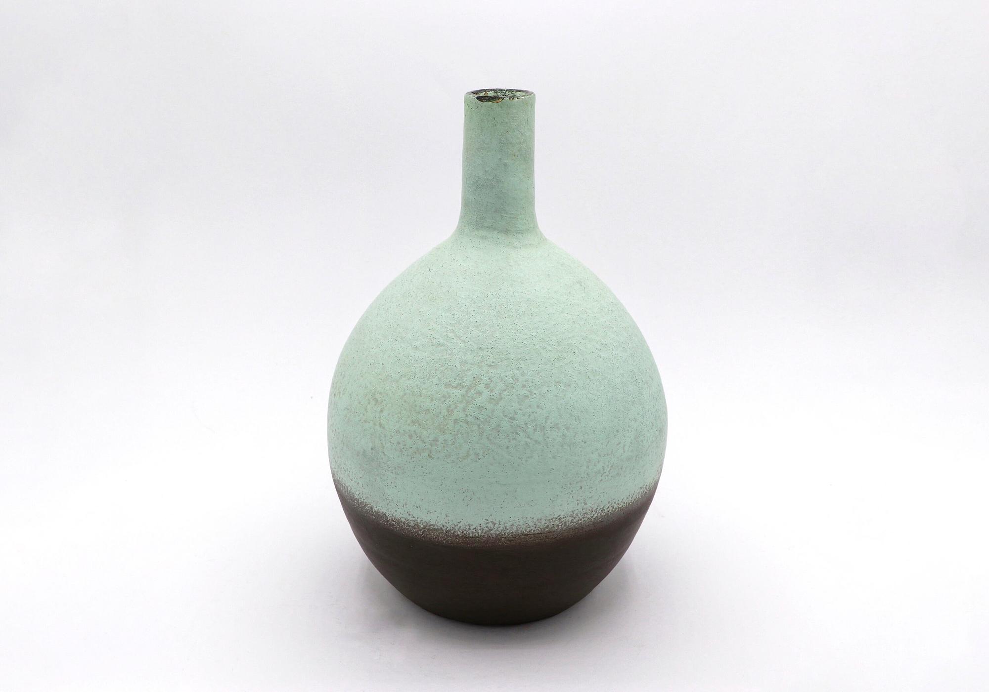 Vintage Keramikvase in Mintgrün und Braun 1