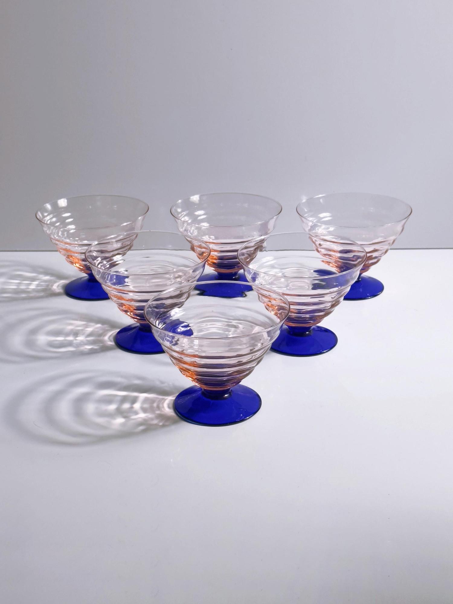 7-teiliges Art-Deco Dessertschalen-Set in Rosa & Kobaltblau 4