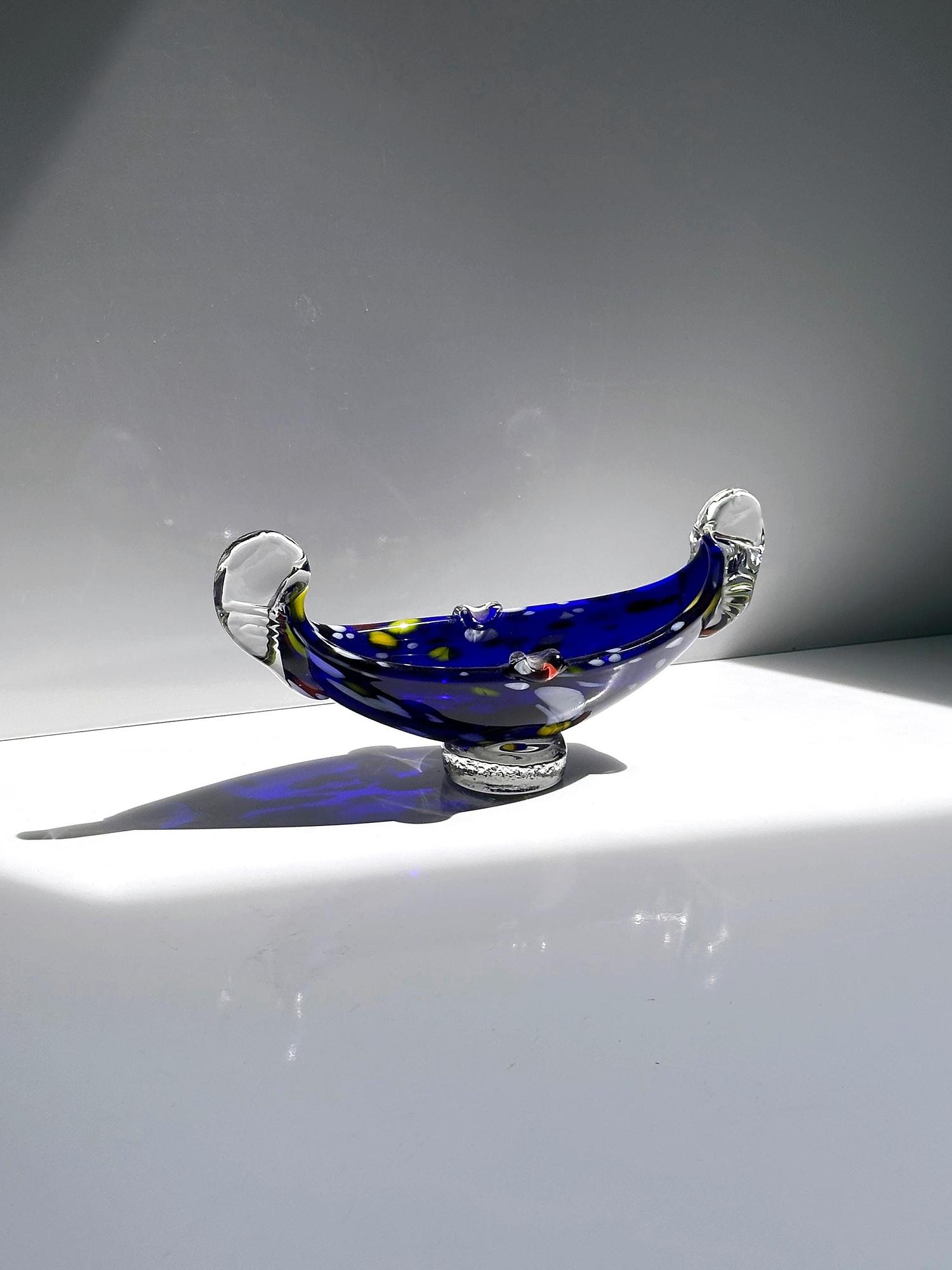 Vintage Murano Gondel-Aschenbecher aus kobaltblauem Glas 0