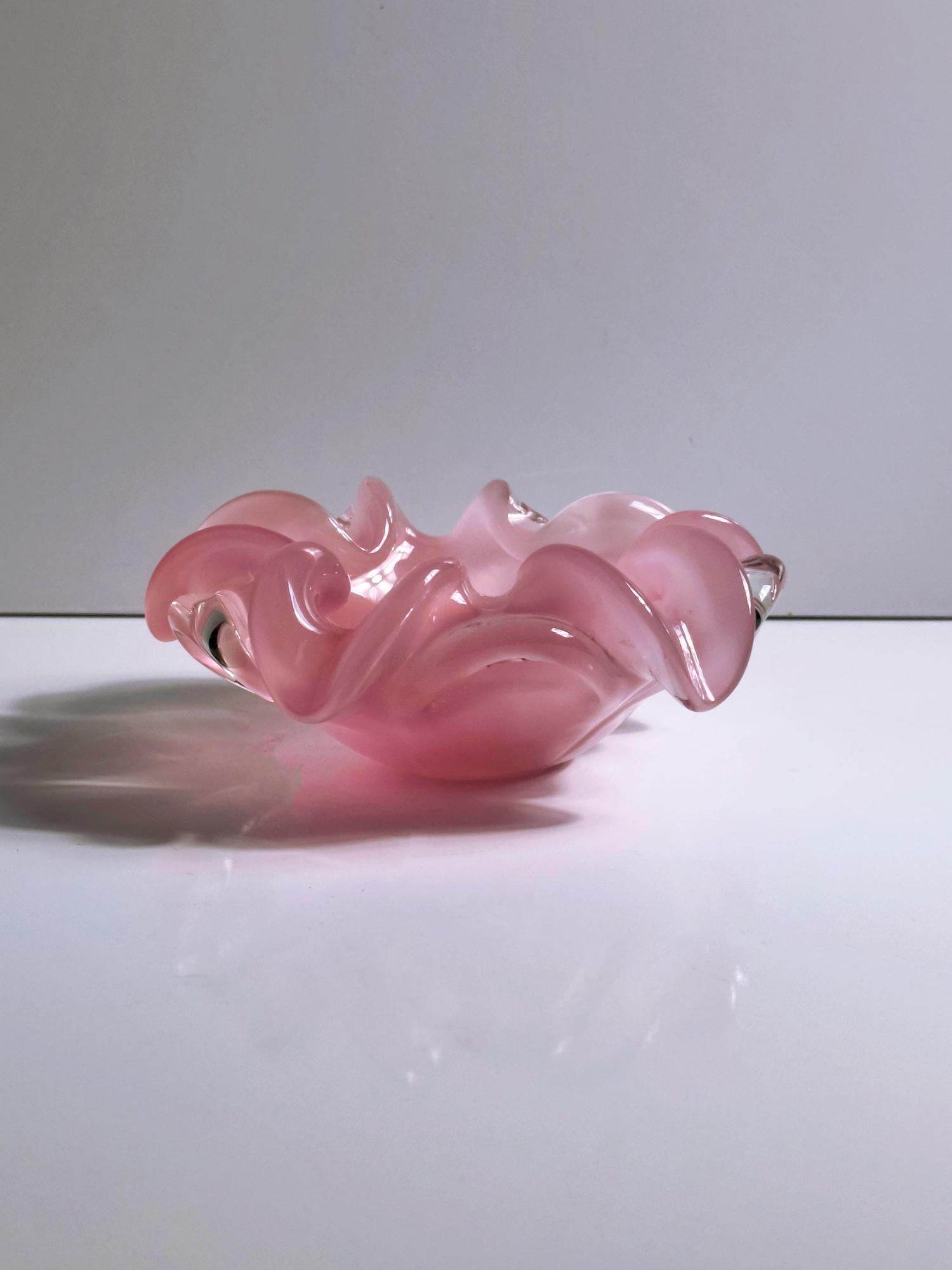 Vintage Murano Glasschale / Aschenbecher in Rosa und Weiß 4