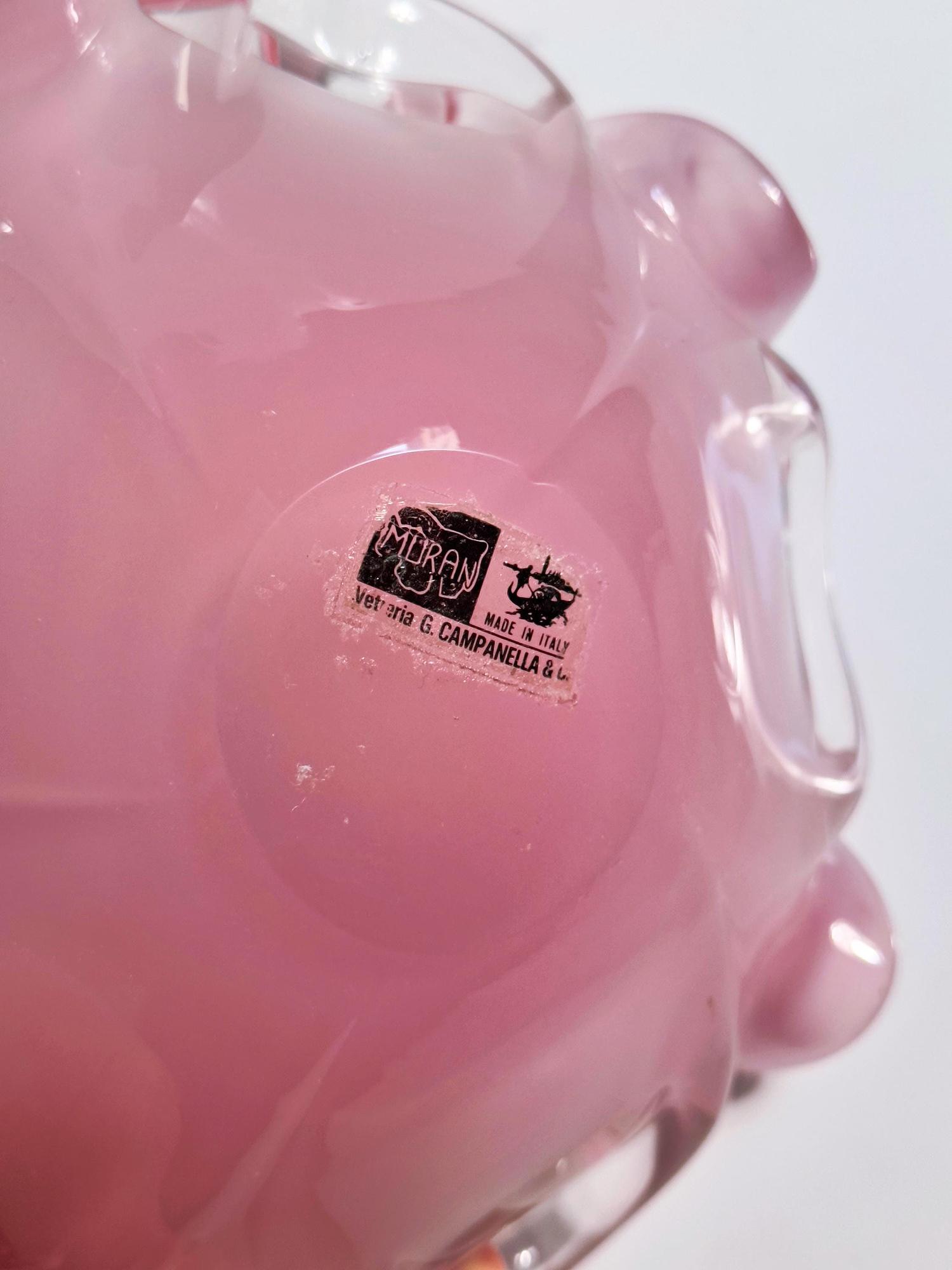 Vintage Murano Glasschale / Aschenbecher in Rosa und Weiß 5