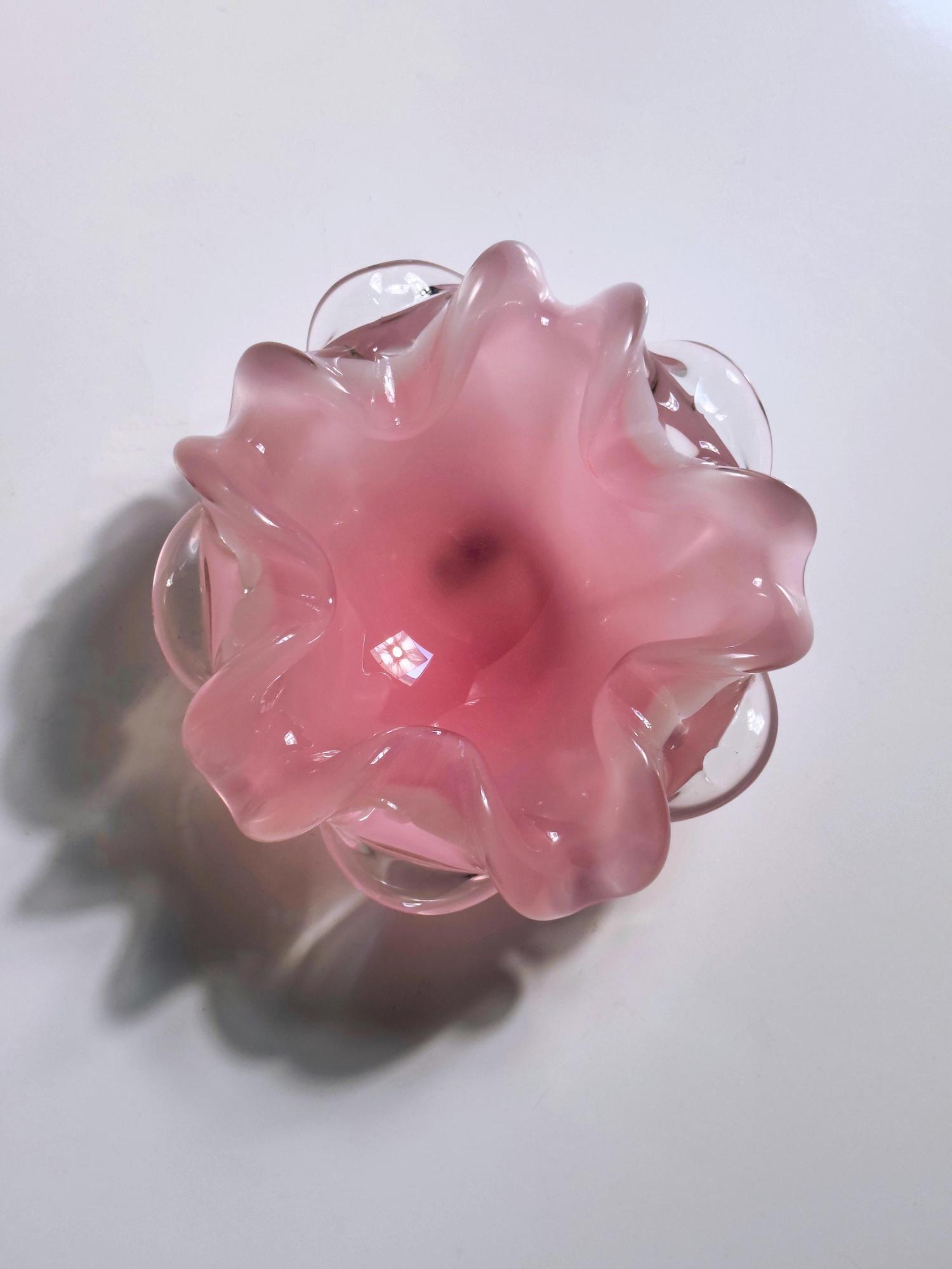 Vintage Murano Glasschale / Aschenbecher in Rosa und Weiß 3