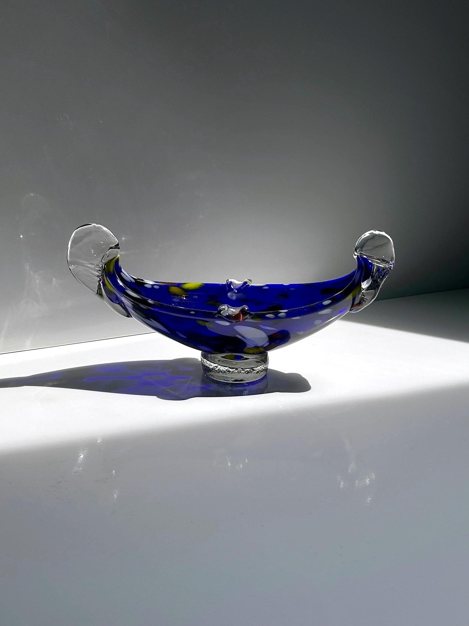 Vintage Murano Gondel-Aschenbecher aus kobaltblauem Glas 1