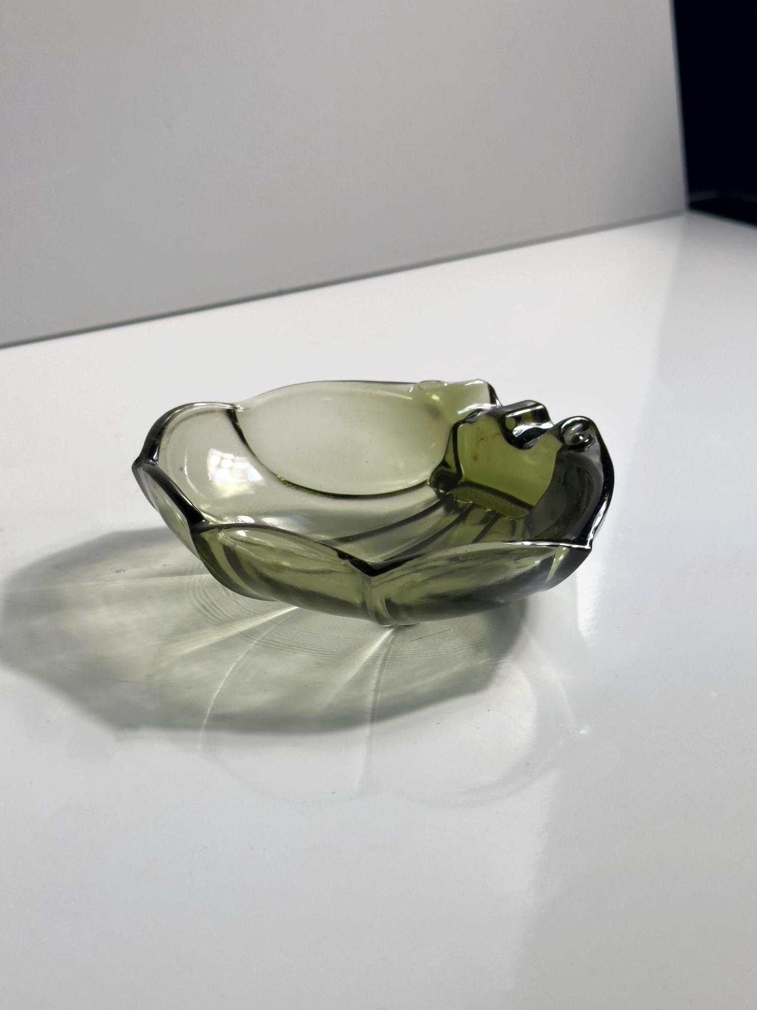 Vintage Muschelschale aus grünlichem Rauchglas, 1970er 1