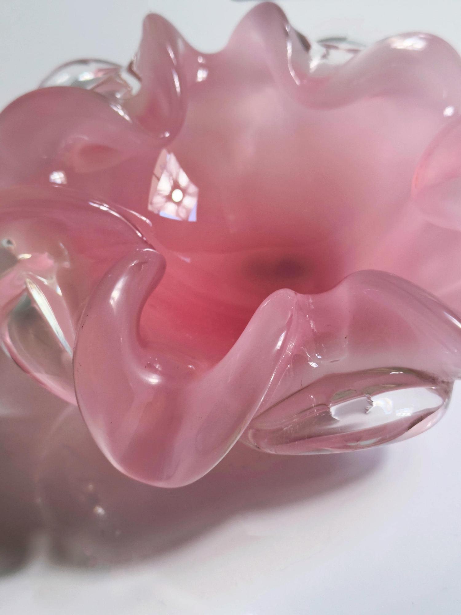Vintage Murano Glasschale / Aschenbecher in Rosa und Weiß 2