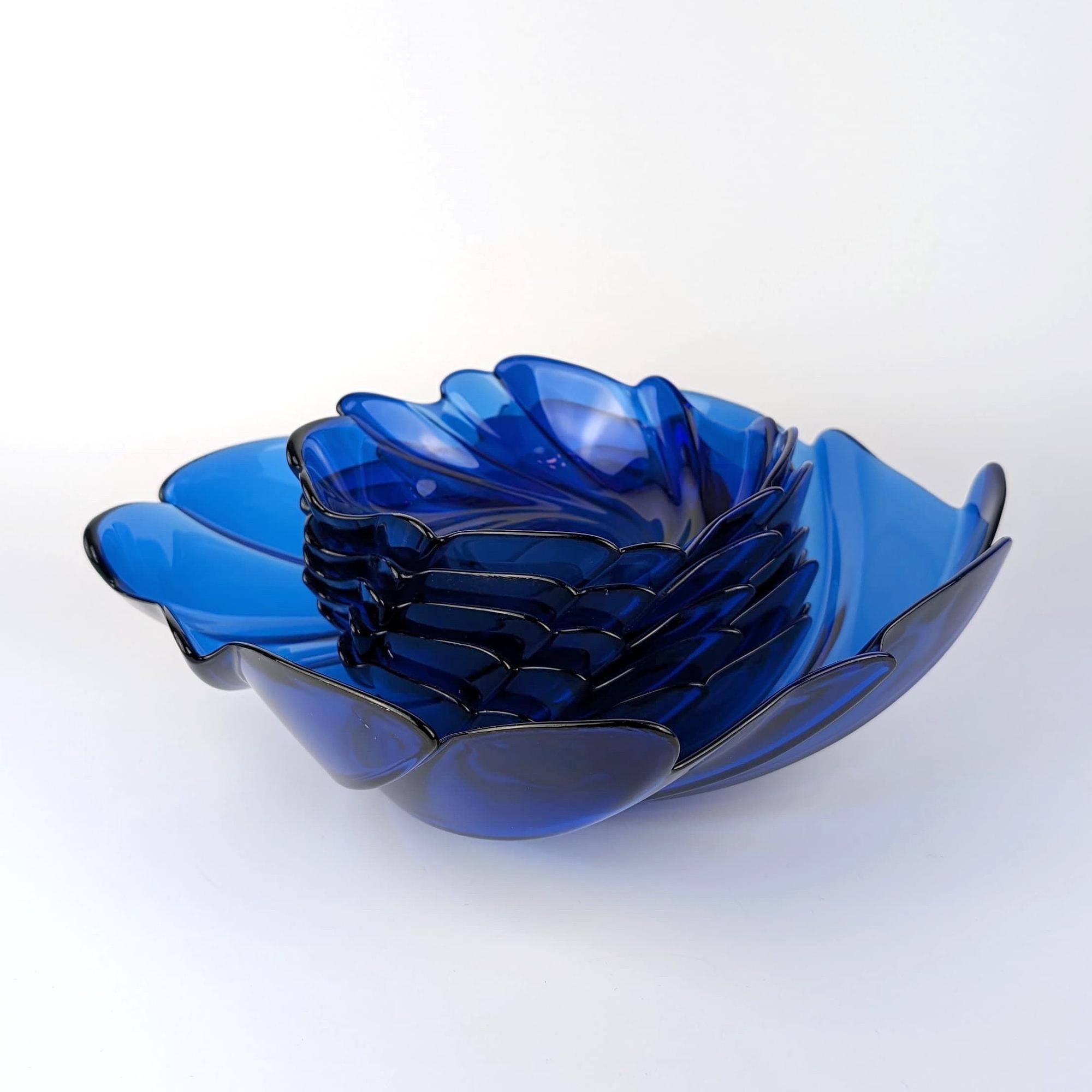 6-teiliges Vintage Glasschalen-Set in Kobaltblau 1