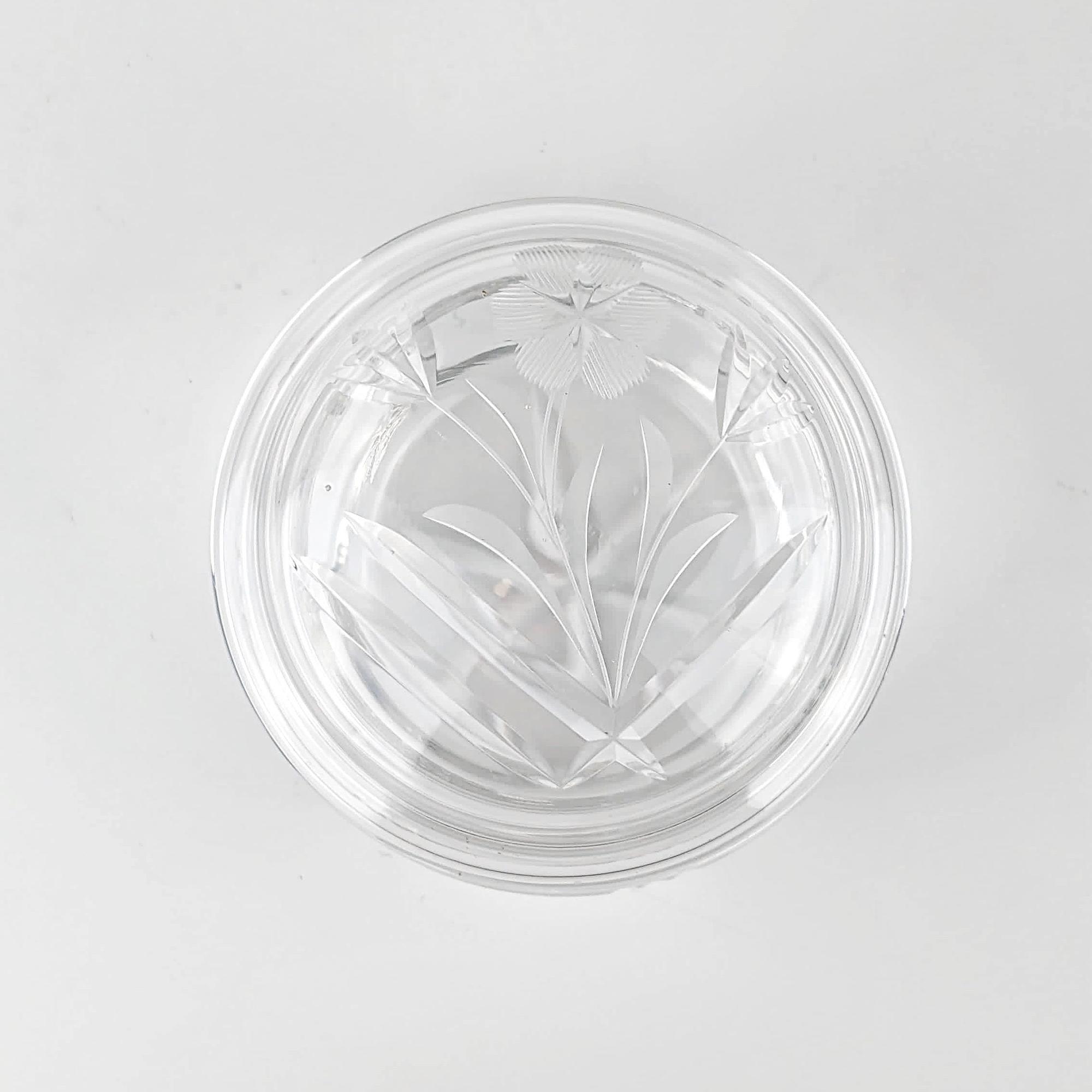 Art Deco Kristallglas-Deckeldose mit floralem Schliff 2