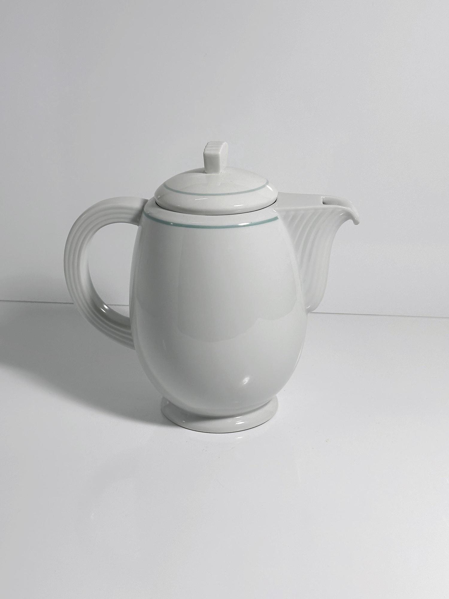 Vintage Art Deco Revival Teekanne in Weiß und Mintgrün 1