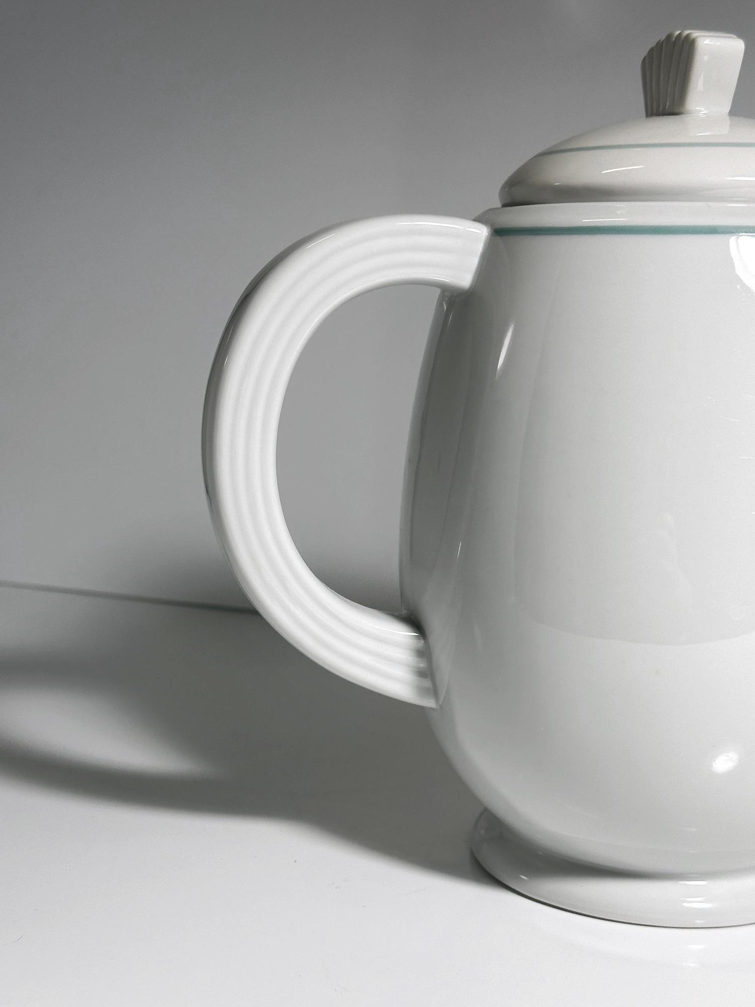 Vintage Art Deco Revival Teekanne in Weiß und Mintgrün 2