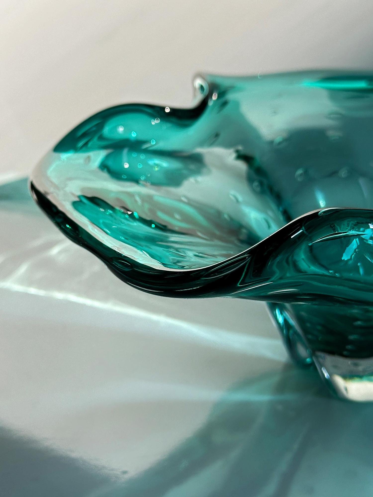 Große Vintage Murano Glasschale in Türkis 3