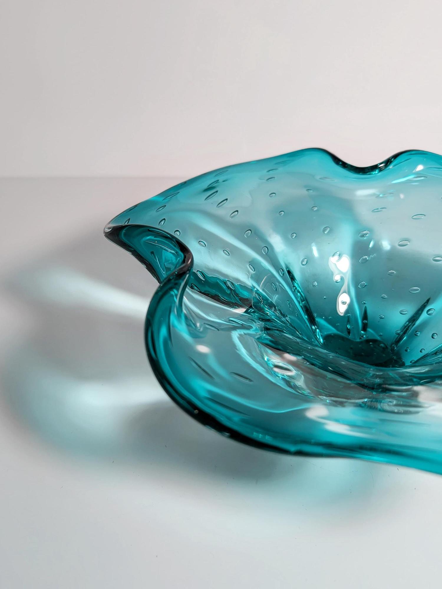 Große Vintage Murano Glasschale in Türkis 5
