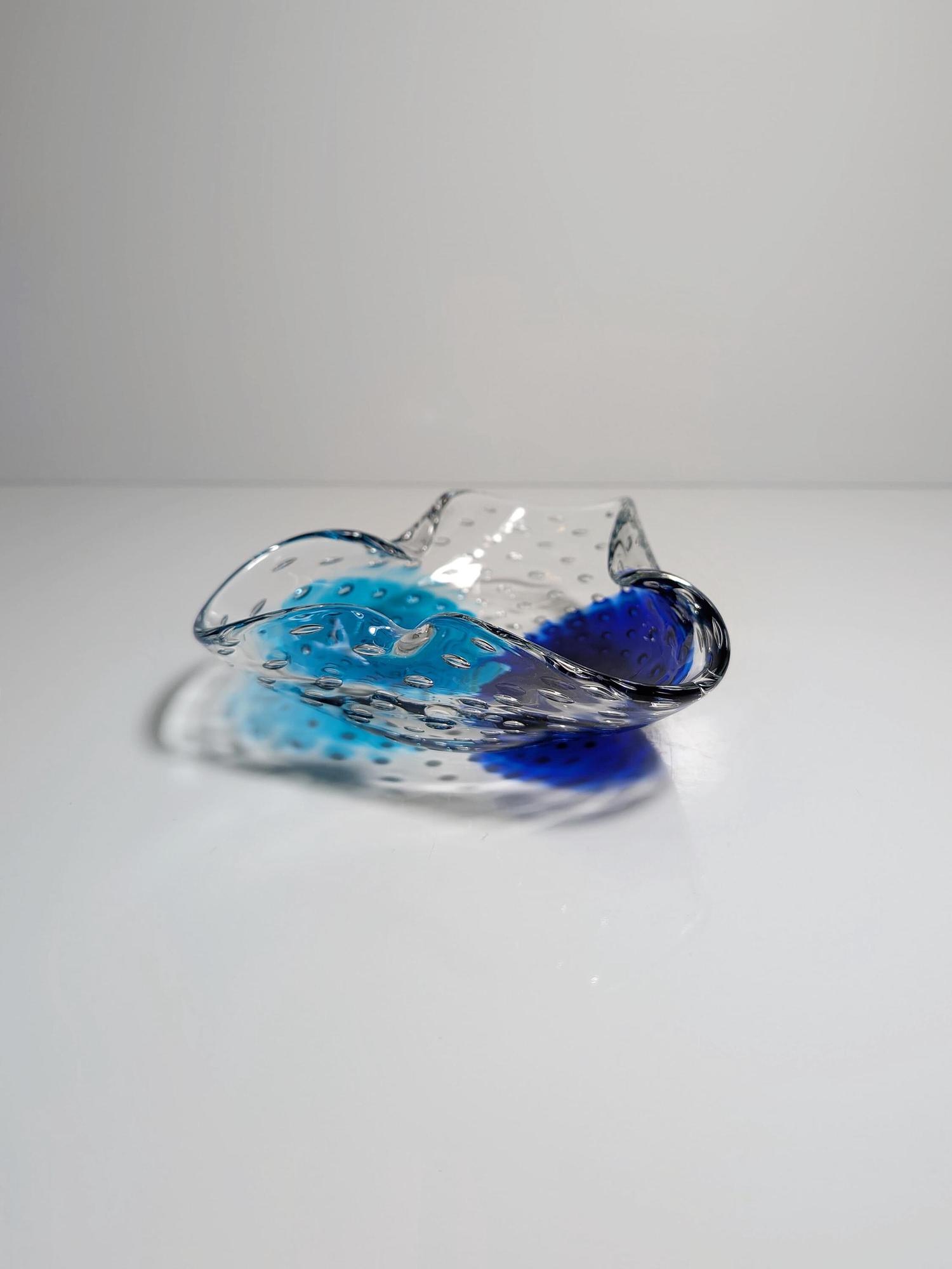 Vintage Murano Bullicante Glasschale in Türkis & Blau 3