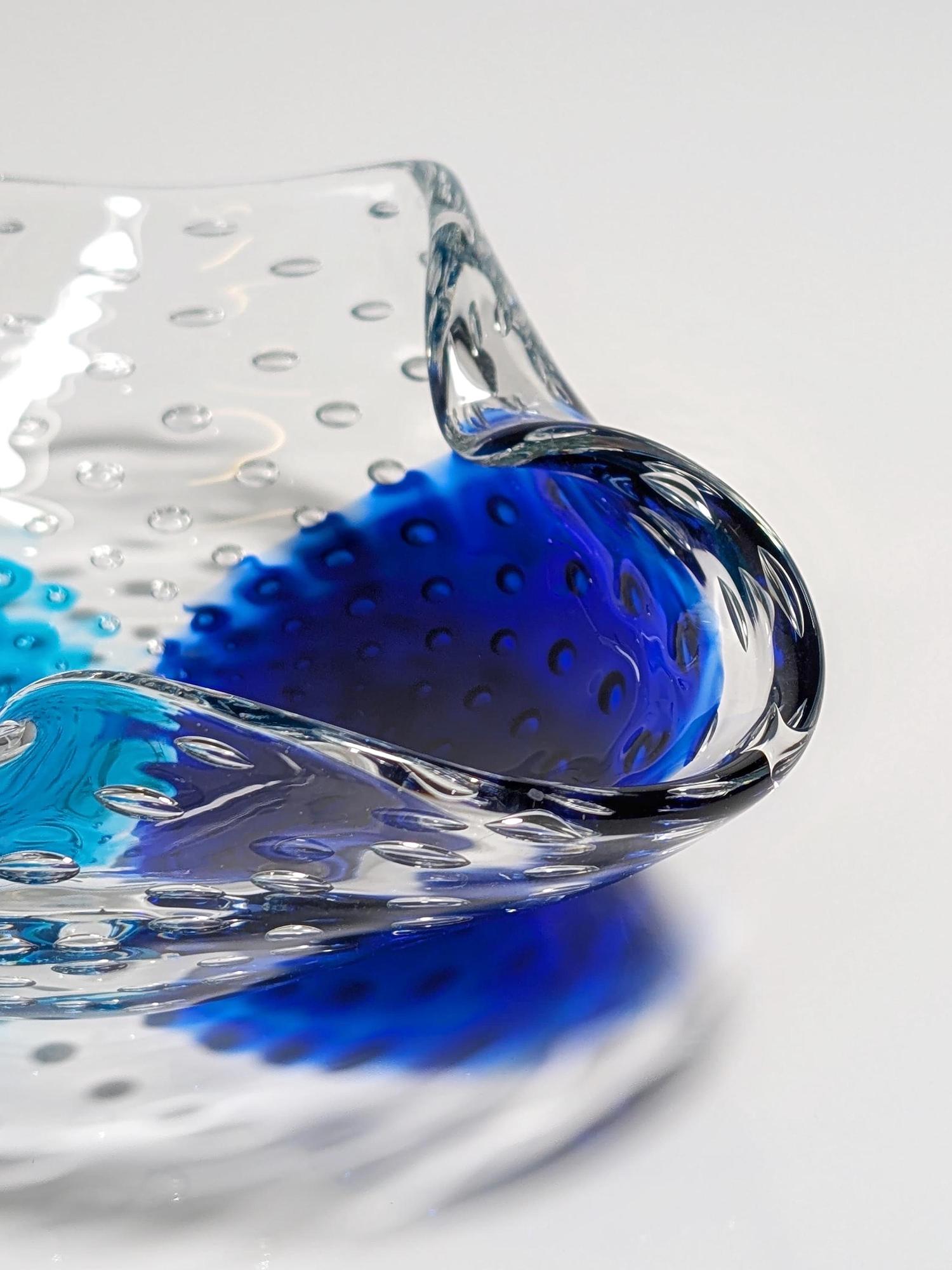 Vintage Murano Bullicante Glasschale in Türkis & Blau 1