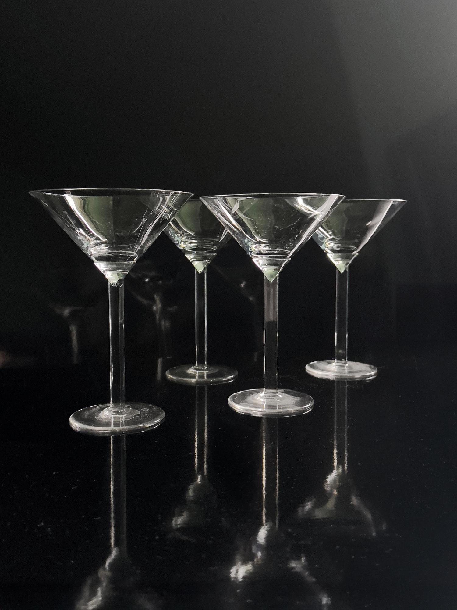 4 Vintage Martini-Gläser mit rechteckigem Stiel 0