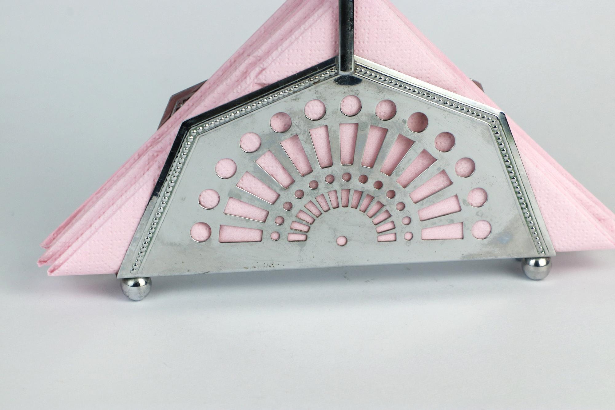 Vintage Serviettenhalter aus Metall, 1980er Art Deco Revival 3