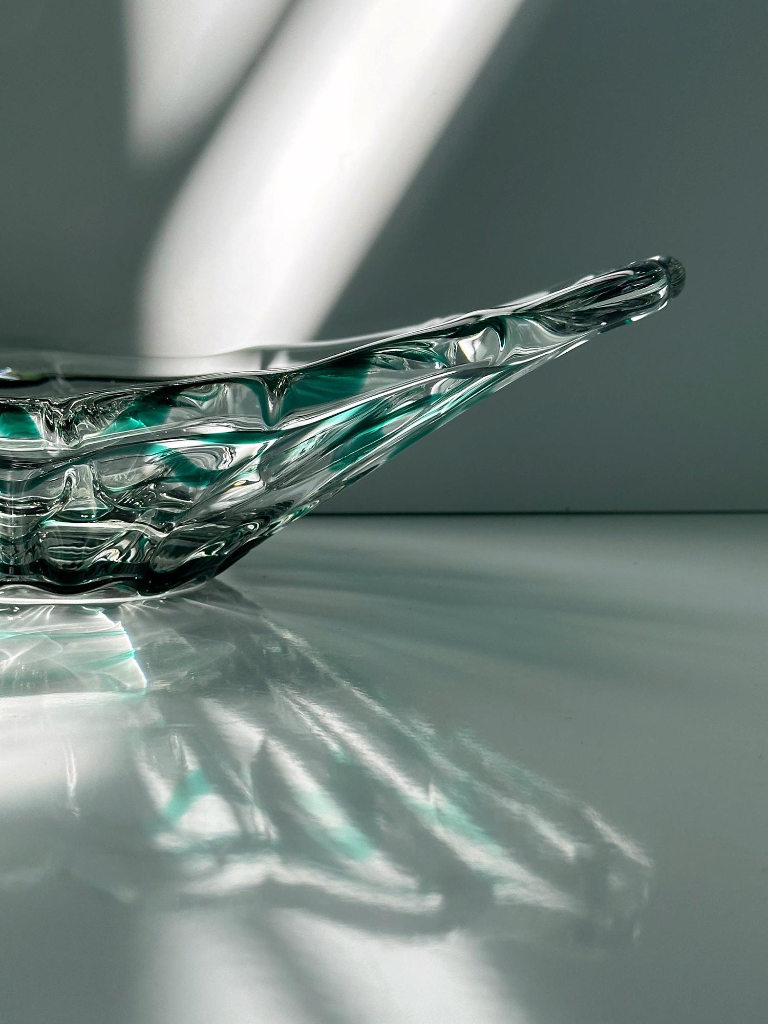 Vintage Murano Glasschale mit grünem Swirl, Italien 1970er 4