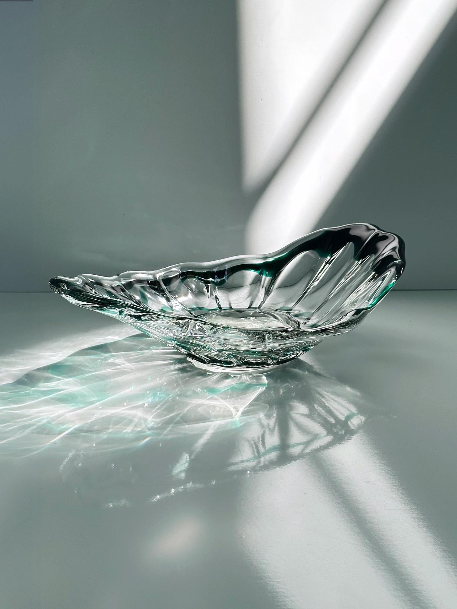 Vintage Murano Glasschale mit grünem Swirl, Italien 1970er 0