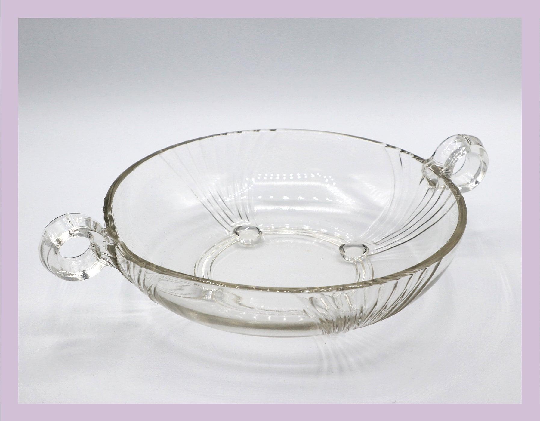 Vintage Glasschale mit Henkeln, 1980er Art Deco Revival 0