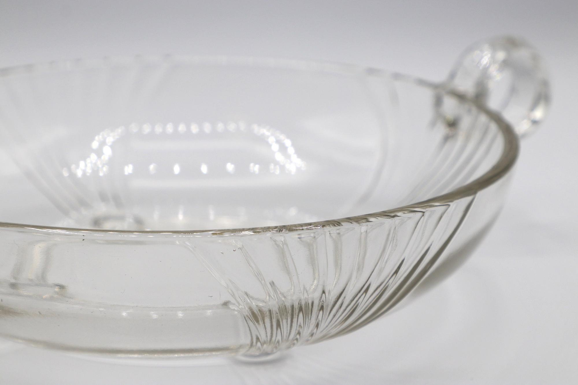 Vintage Glasschale mit Henkeln, 1980er Art Deco Revival 2