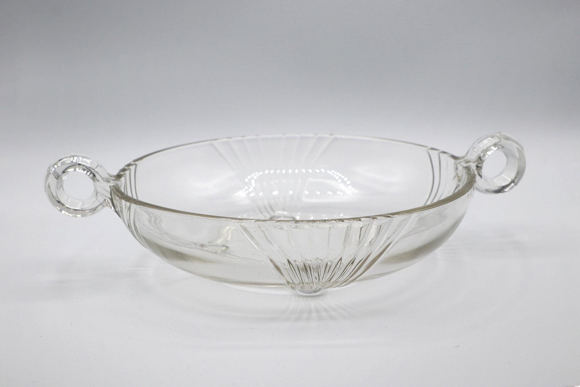 Vintage Glasschale mit Henkeln, 1980er Art Deco Revival 3