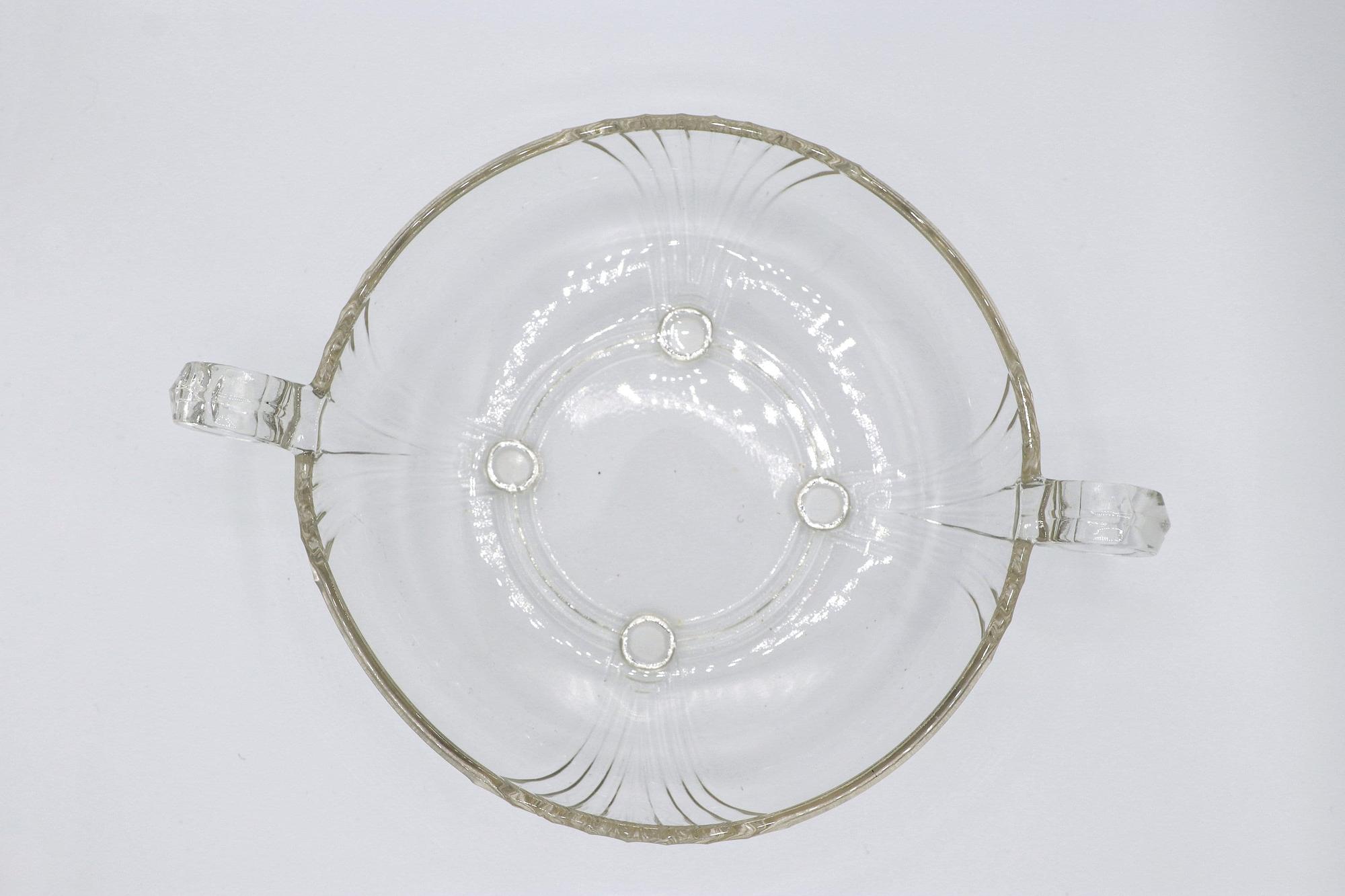 Vintage Glasschale mit Henkeln, 1980er Art Deco Revival 1
