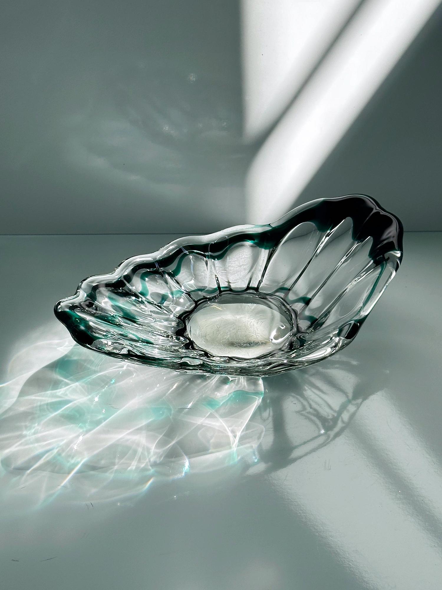 Vintage Murano Glasschale mit grünem Swirl, Italien 1970er 1