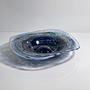 Vintage böhmische Glasschale mit blauem Swirl, 1980er 0