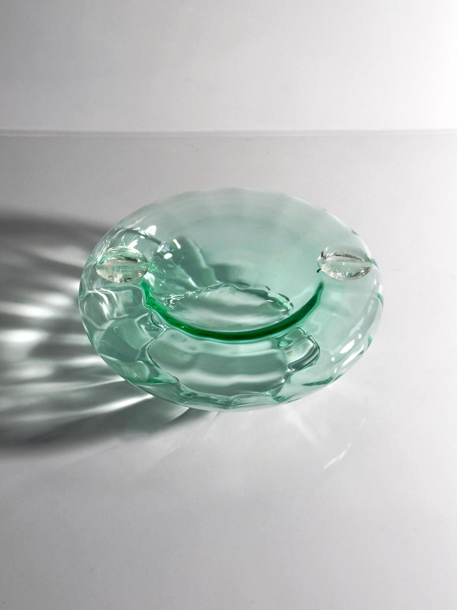 Vintage italienischer Glas-Aschenbecher in Türkisgrün 1