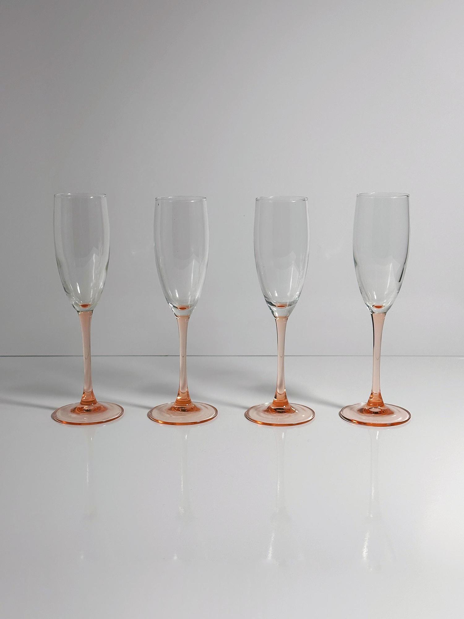 4 Luminarc Sektgläser mit rosa Stiel, Frankreich 1980er 0