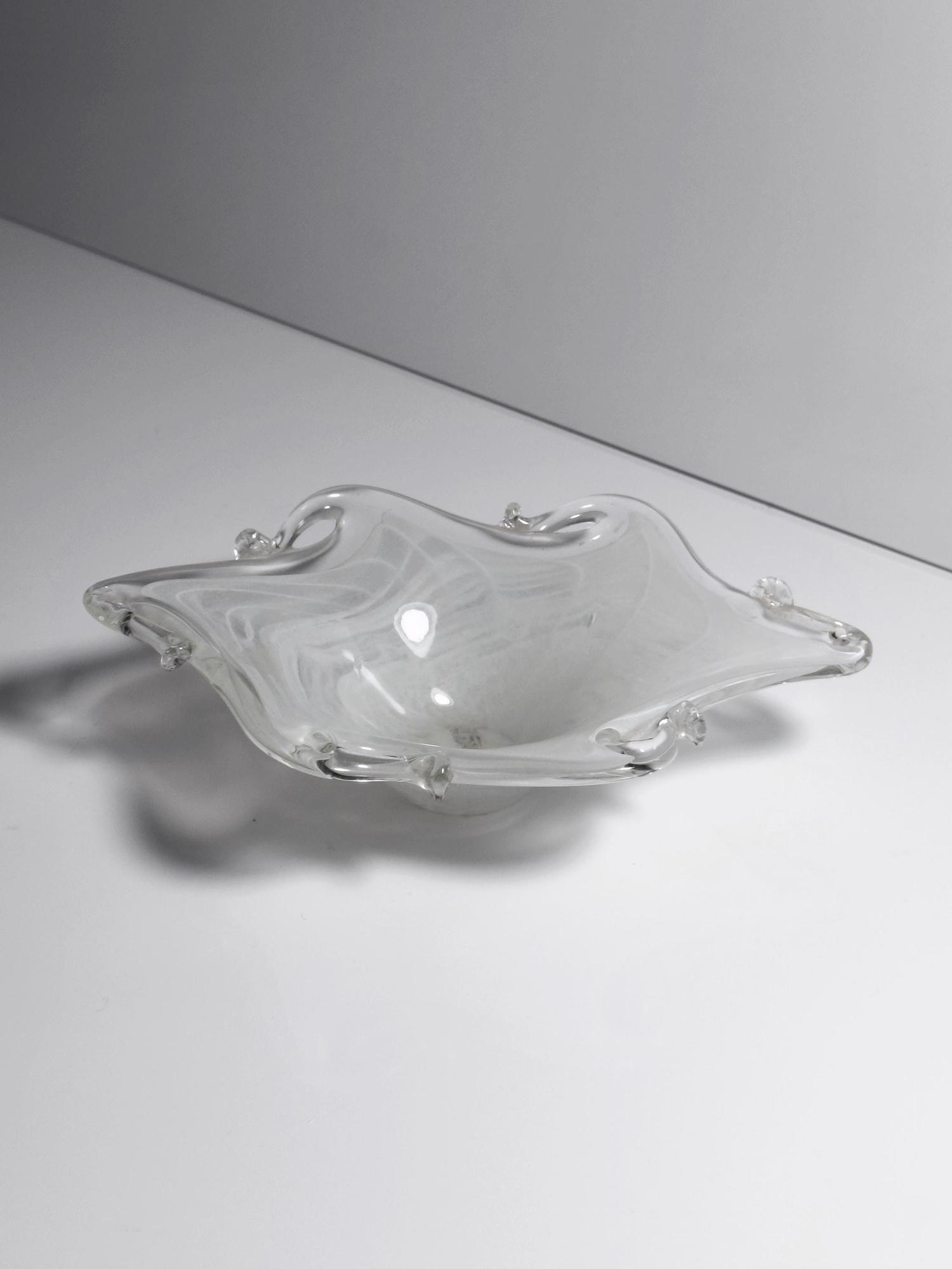 Murano Aschenbecher Weiß Vintage Milchglas Schale Filigrana 1