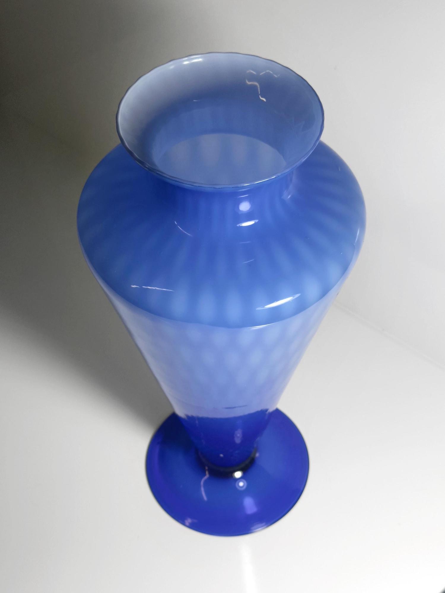 Große Vintage Murano Opalglas Vase in Kobaltblau 4