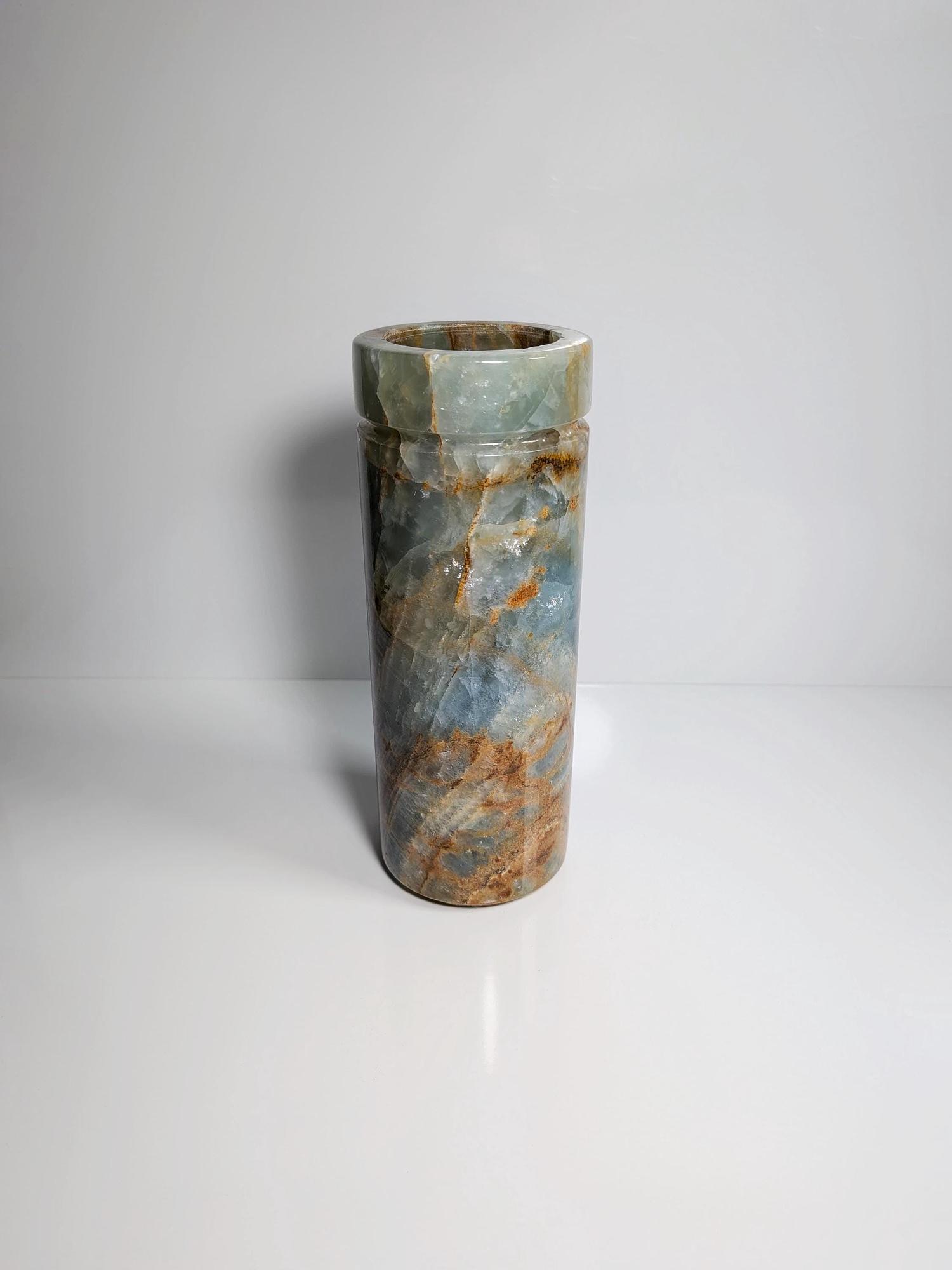 Massive Vintage Marmorvase in Mintgrün und Beige, 1970er 0