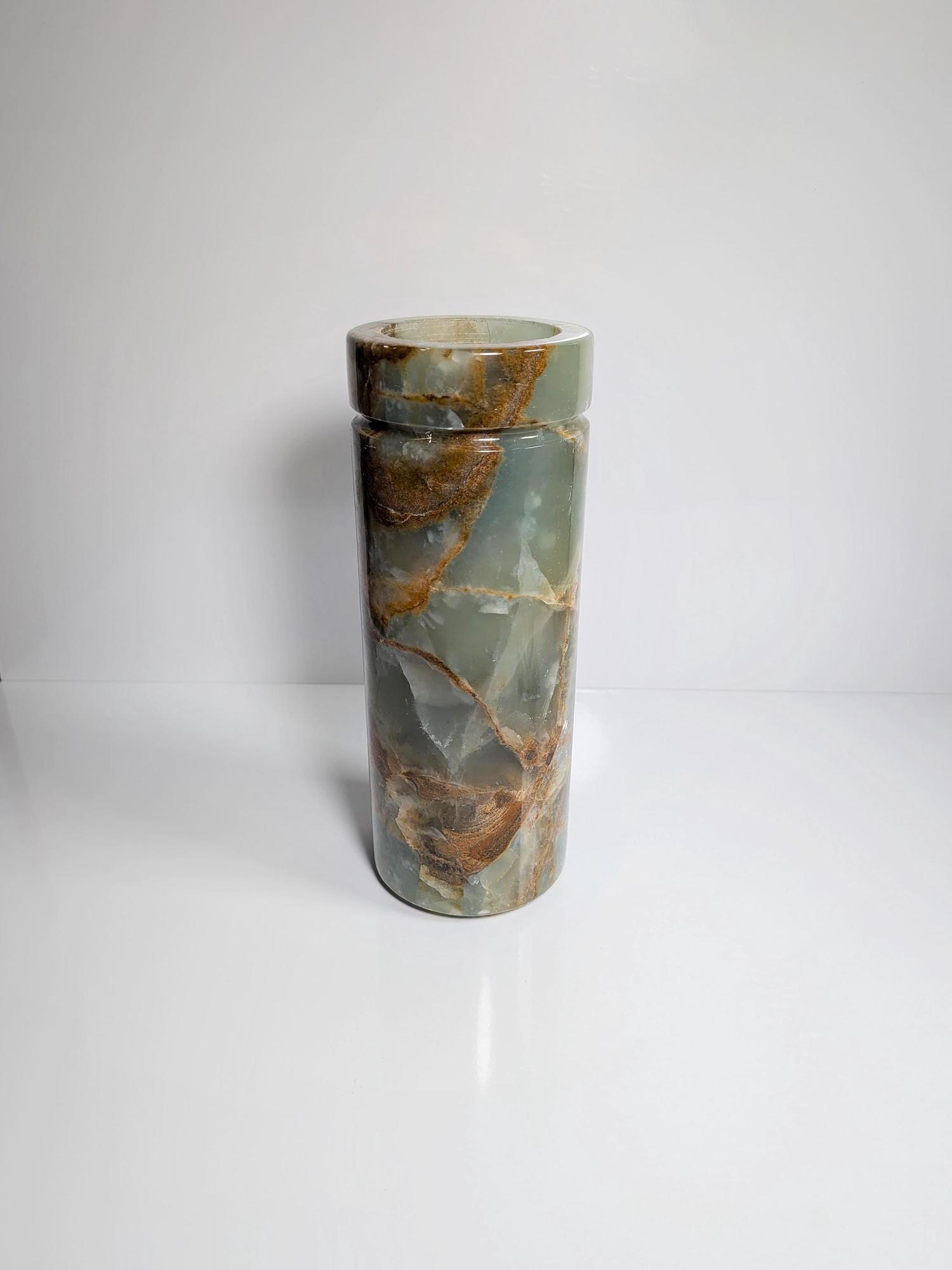 Massive Vintage Marmorvase in Mintgrün und Beige, 1970er 3