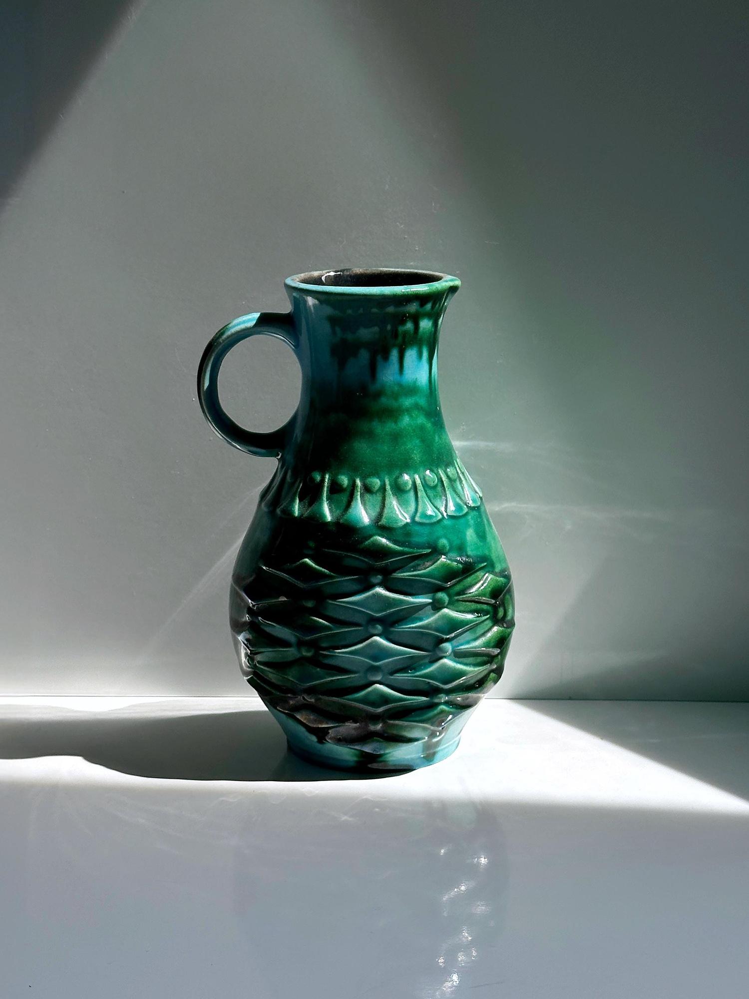 Übelacker Keramik Henkelvase 1651/20 in Grün und Türkis 1