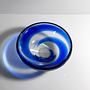 Vintage böhmische Glasschale in Kobaltblau mit Swirl 2