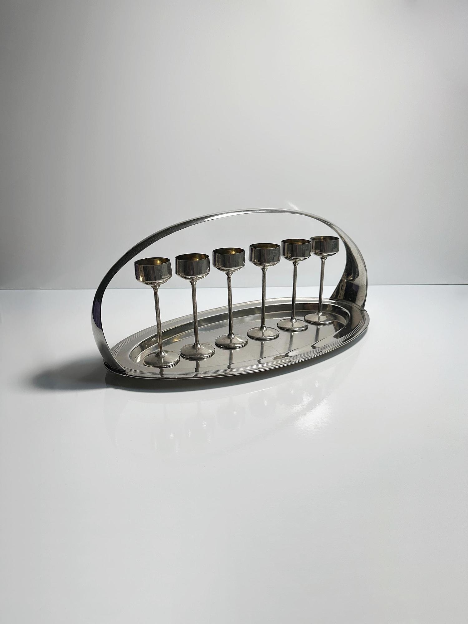 Jugendstil Likörset mit 6 Kelchen und Tablett 0