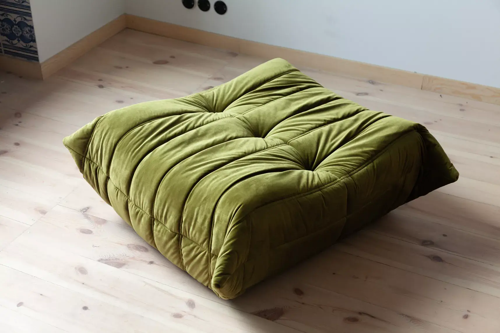 Togo Ottoman Velvet Olive Green 3